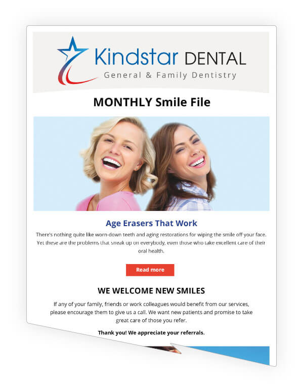 Sample of an email newsletter sent from a dental practice to patients, with a request for new patient referrals.